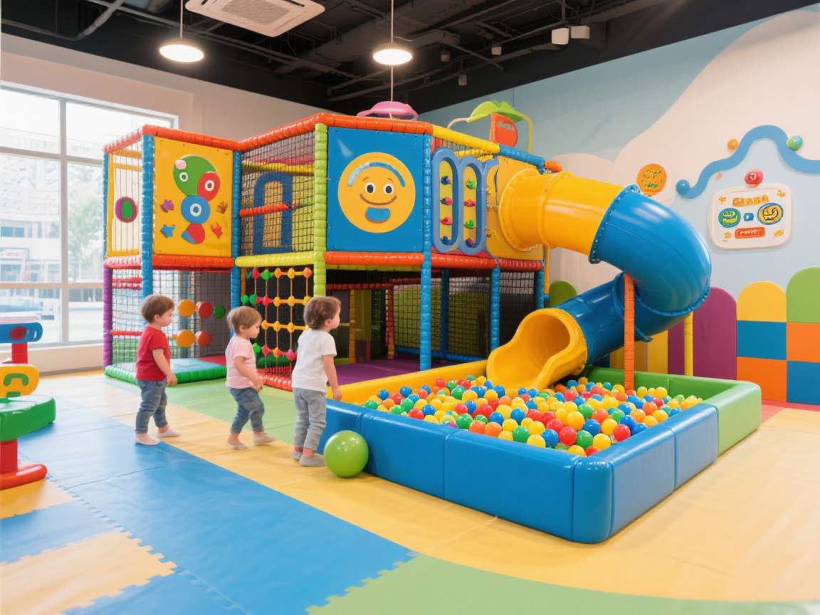 Colorful and safe play area for children with various activities