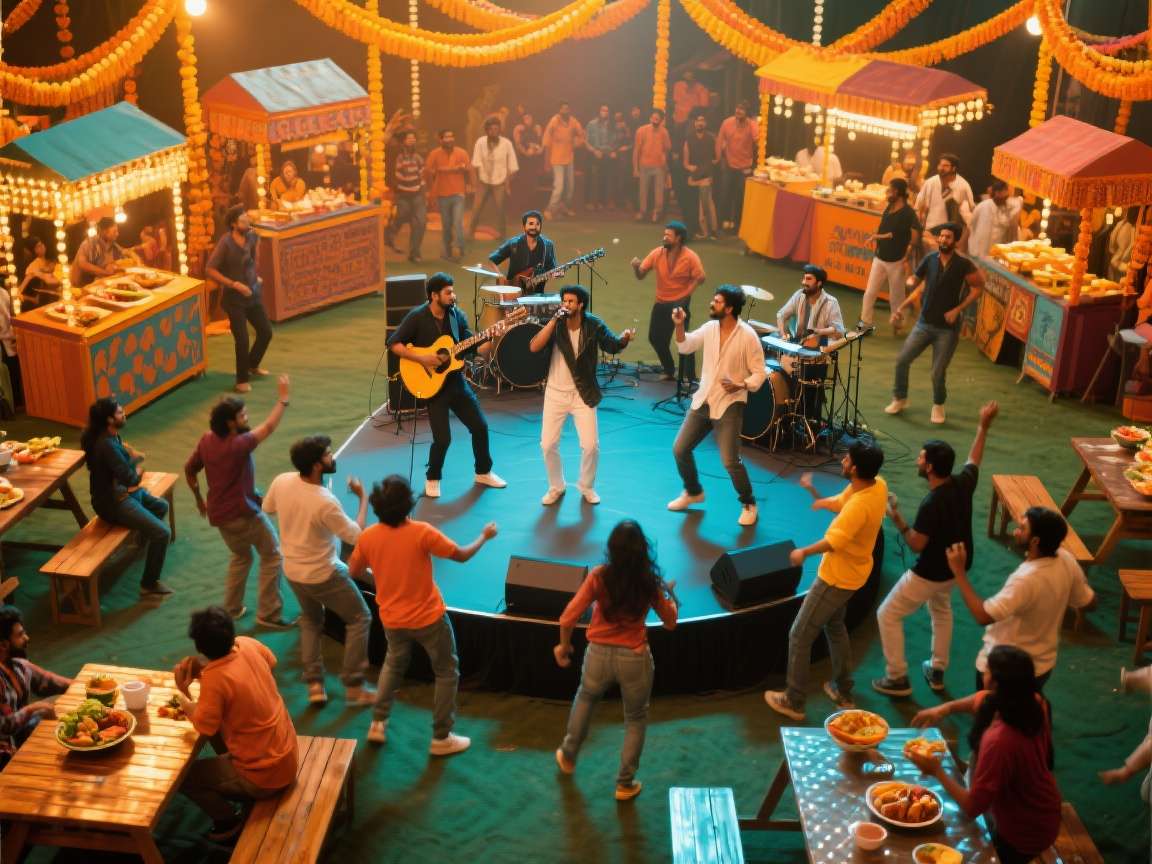 Live music concert with band performing on stage
