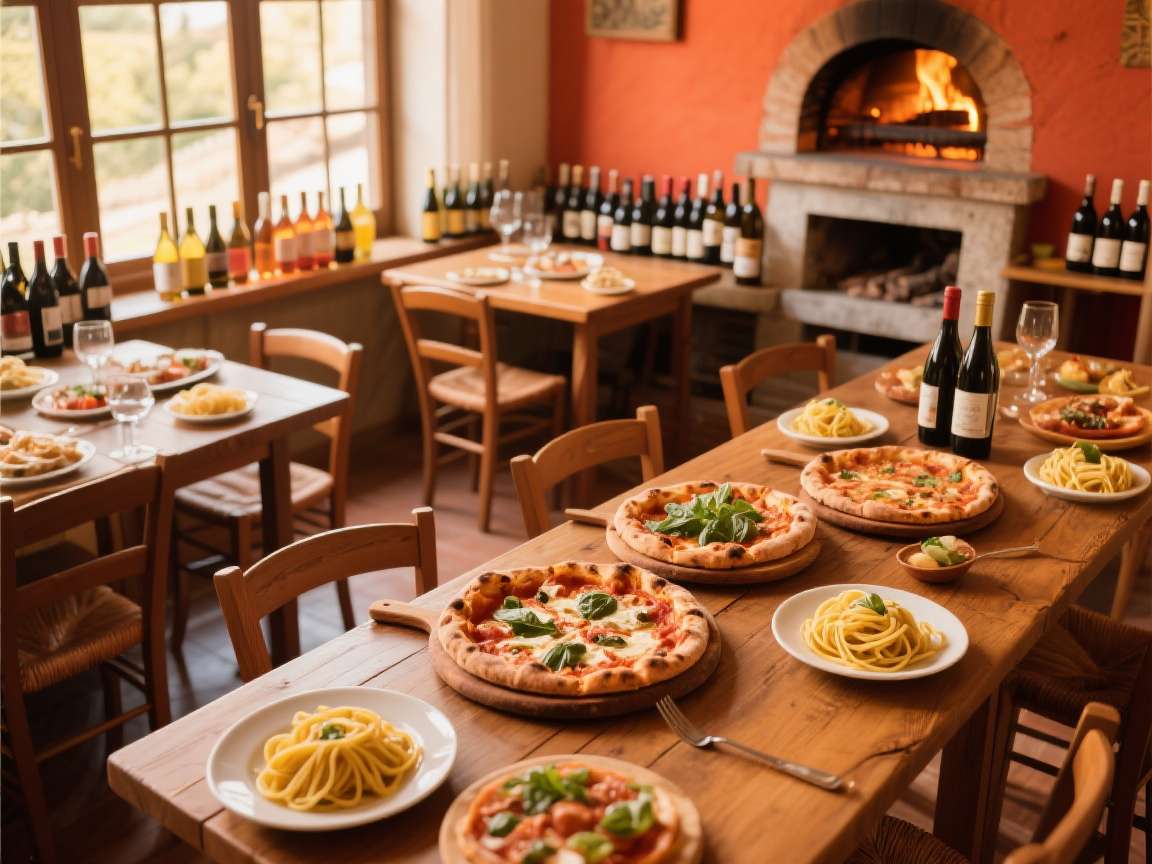Pizza oven and dining area at Bella Italia restaurant
