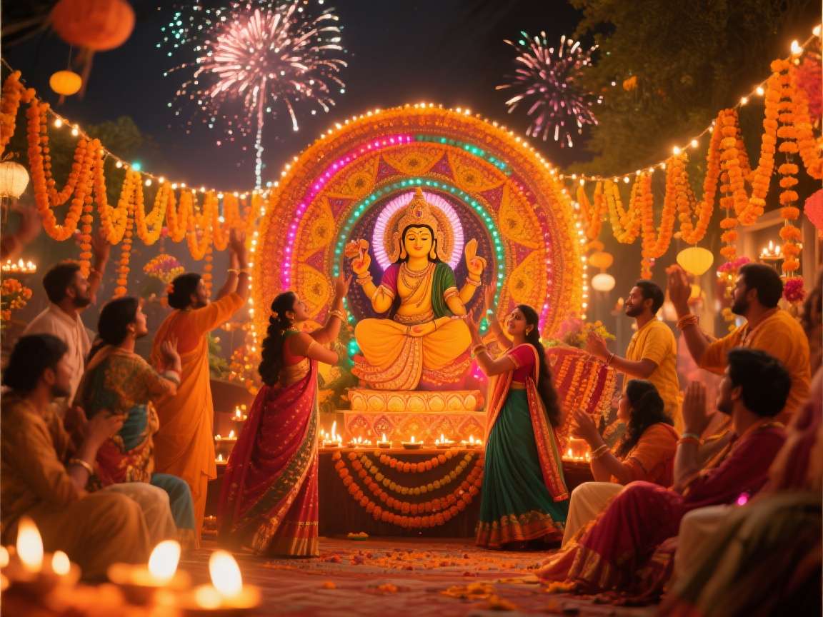 Diwali celebration with traditional decorations and lights