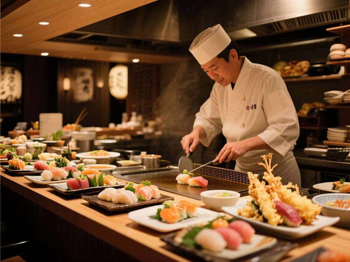 Sushi bar at Tokyo Delight with chef preparing fresh sushi