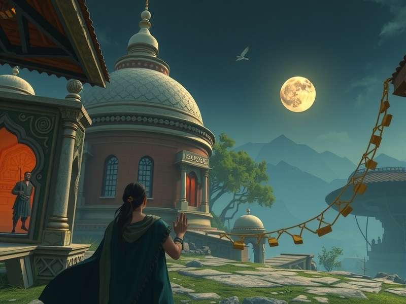 Lunar Legacy game environment showing mystical Indian architecture