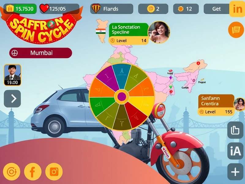 Saffron Spin Cycle Gameplay Interface Saffron Spin Cycle gameplay interface showing vibrant colors and traditional Indian design elements