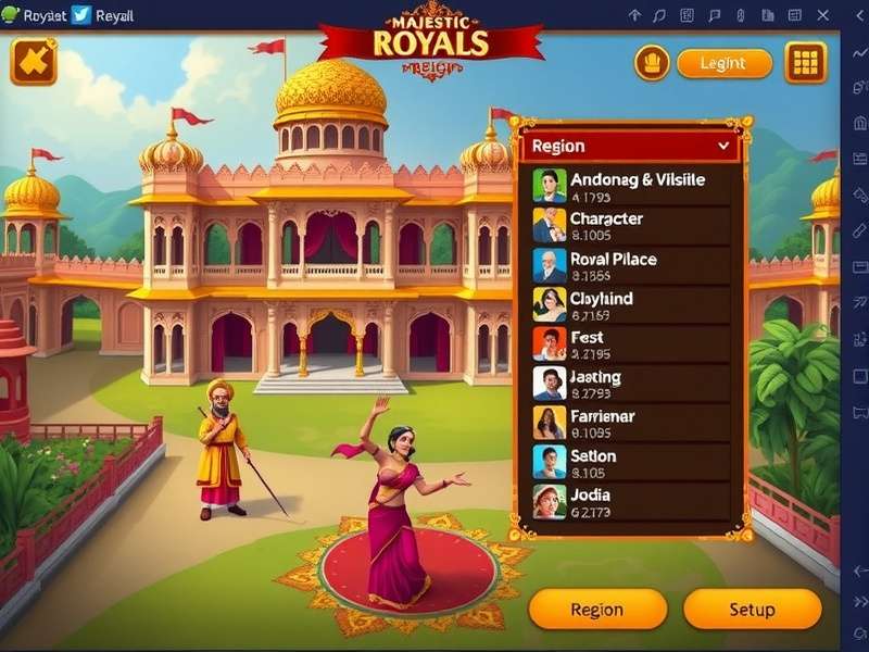 Majestic Royals Reign Character Selection Majestic Royals Reign character selection and region setup screen