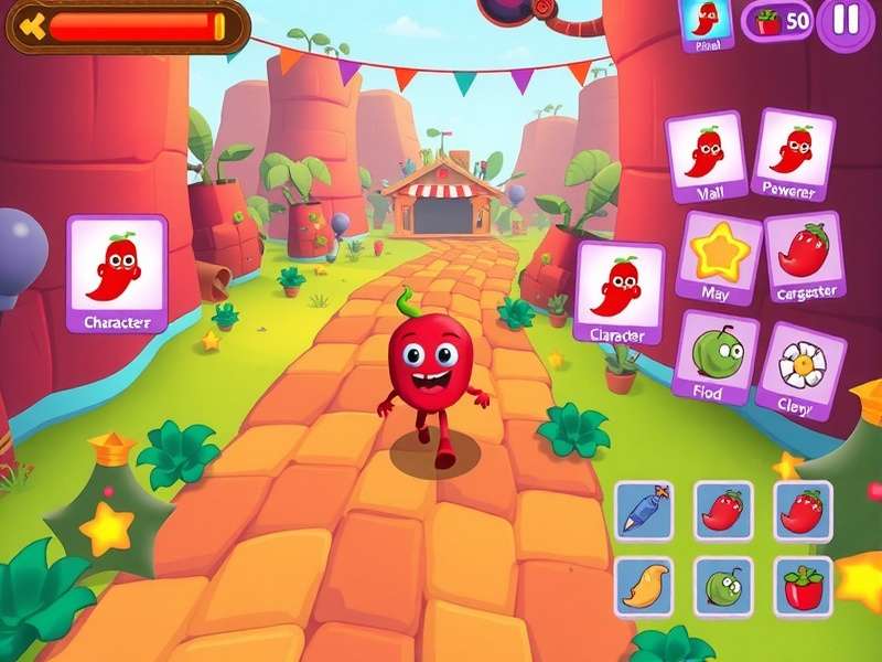 Fiery Chilli Run Power-ups and Items Fiery Chilli Run power-up collection screen showing various game items