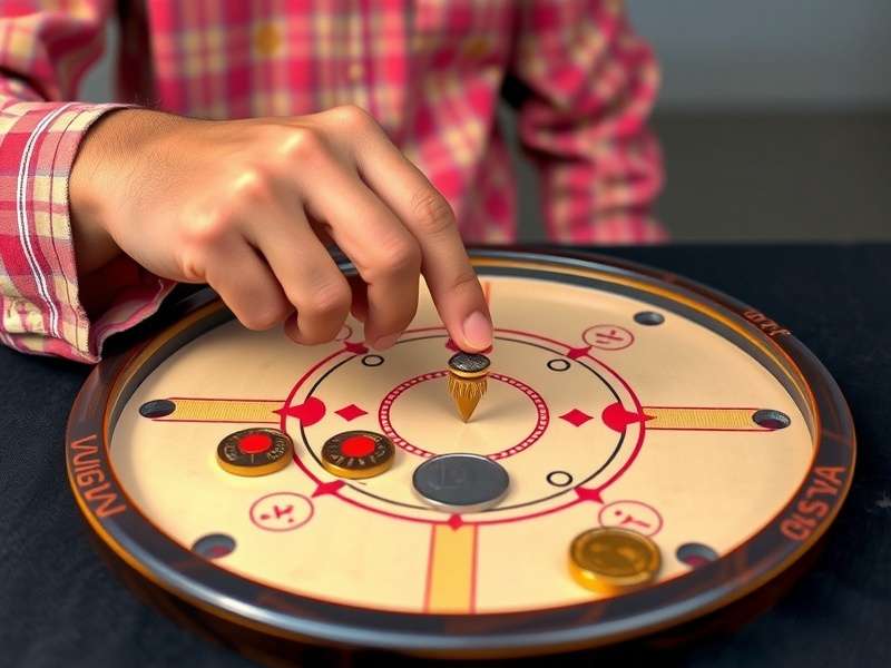 Carrom Board Setup Professional carrom board setup with coins and striker