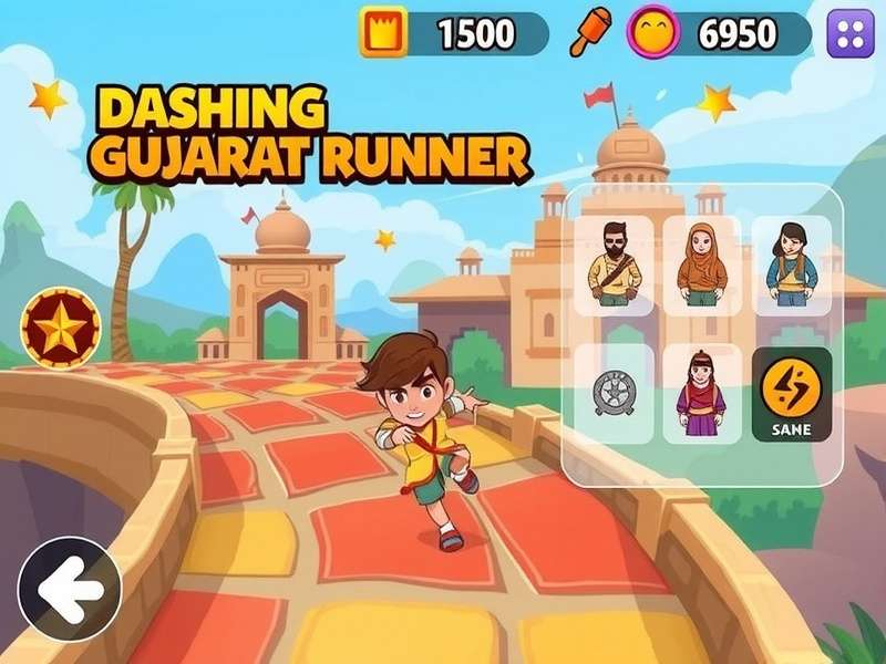 Dashing Gujarat Runner gameplay screenshot showing character running through vibrant Gujarati landscape