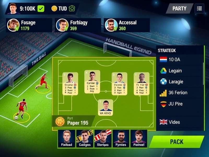 Handball Legend IN strategy screen showing player formations