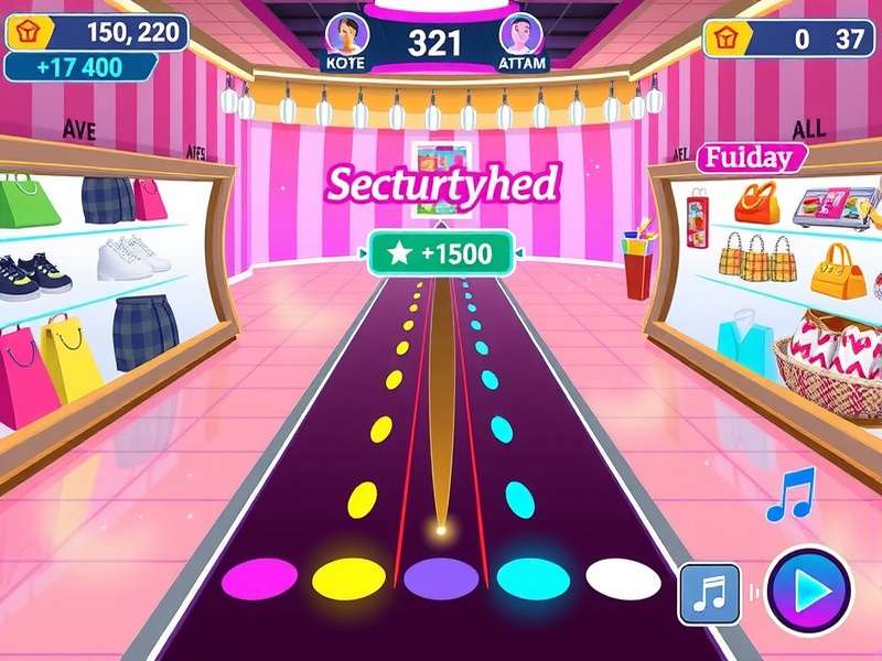 Rhythm Gameplay in Shopping Sovereign Music Mania Music rhythm gameplay in Shopping Sovereign Music Mania with colorful notes and shopping themes