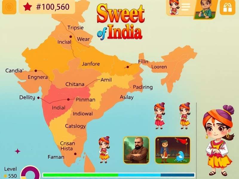 Sweet Saga Of India - Regional Level Progression Sweet Saga Of India level progression map showing different Indian regions