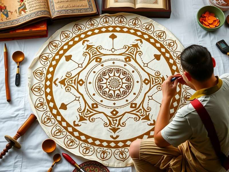 Contemporary Varuna Water Mandala Practice Modern practitioner creating Varuna Water Mandala with traditional tools