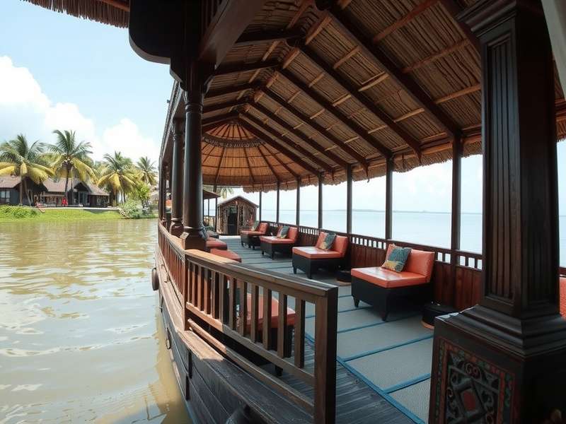 Kerala Backwaters Landscape Scenic view of Kerala backwaters with coconut trees