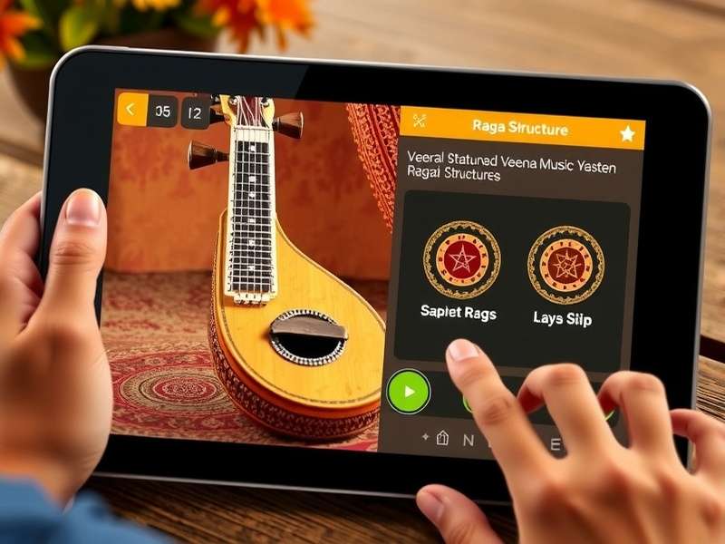 Playing Veena Music Marvel on Mobile Device Player interacting with Veena Music Marvel on tablet device