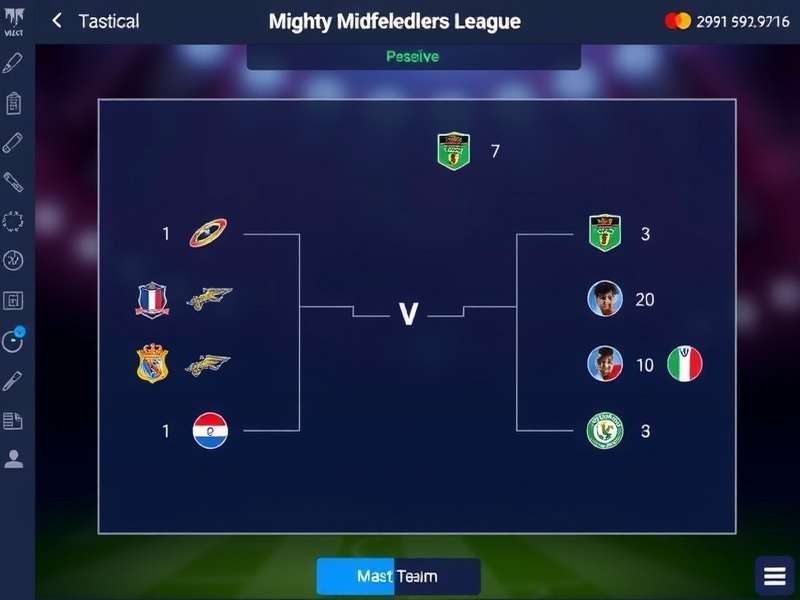 Mighty Midfielders League gameplay screenshot showing tactical interface
