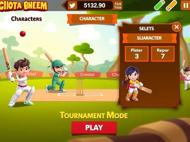 Chhota Bheem Cricket Frenzy gameplay screenshot showing characters playing cricket