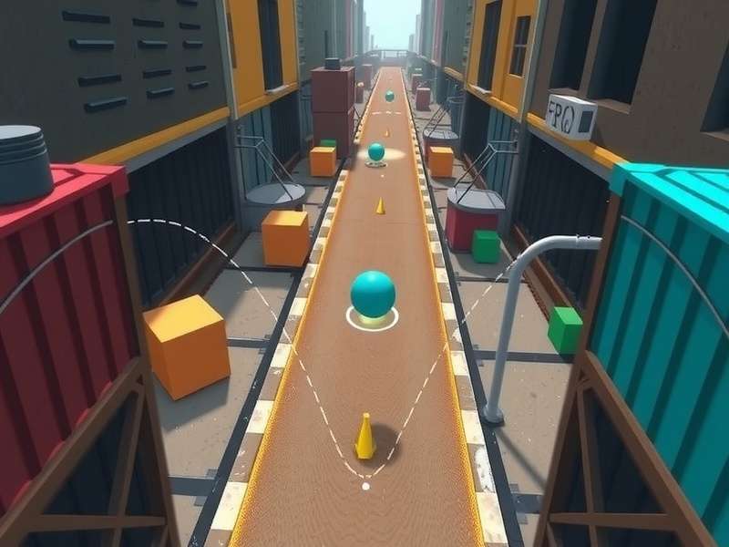 Urban Ball Enigma gameplay screenshot showing ball navigation through urban obstacles
