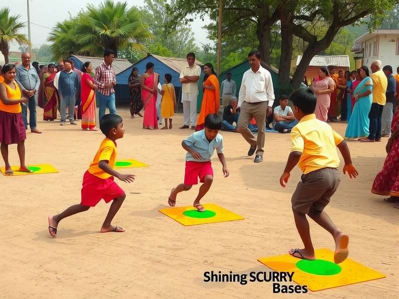 Children playing Shining Scurry in a traditional Indian village setting