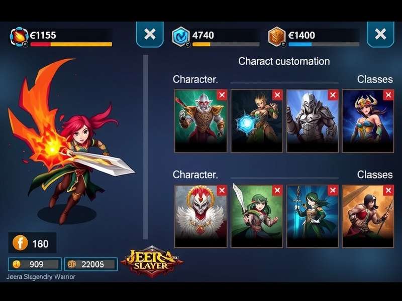 Character selection screen showing different classes in Jeera Slayer Legendary Warrior