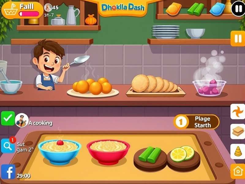 Dhokla Dash Supreme Gameplay Dhokla Dash Supreme gameplay screenshot showing character preparing traditional Indian snack