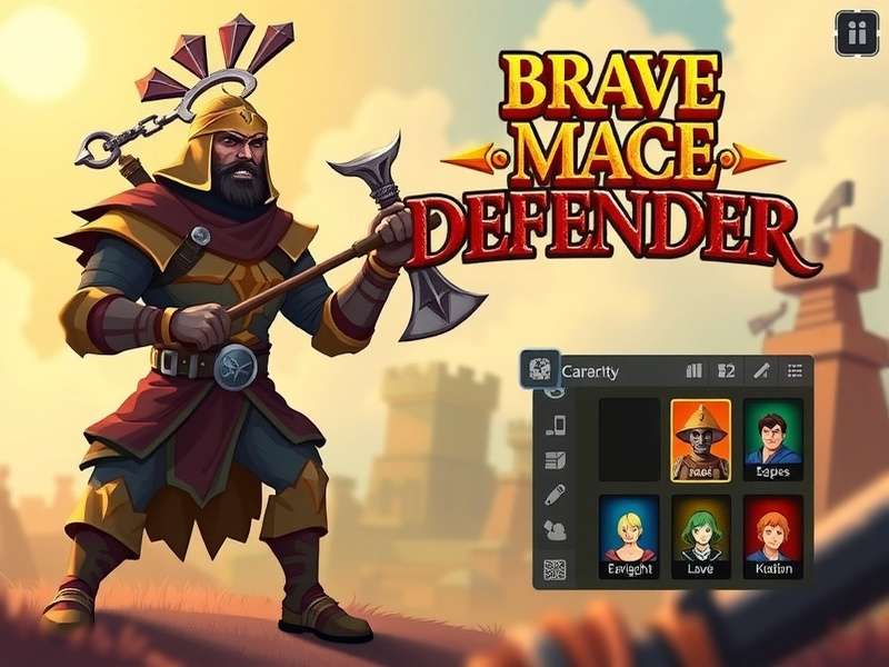 Brave Mace Defender game cover art showing warrior with mace