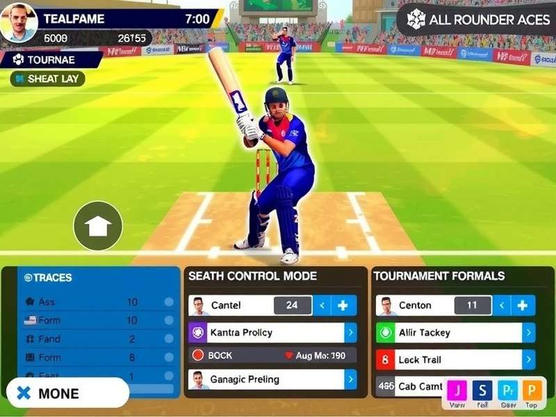 All Rounder Aces Gameplay Interface All Rounder Aces gameplay interface showing cricket field and player controls