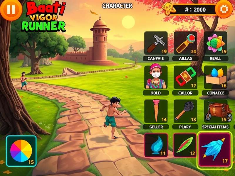 Baati Vigor Runner power-ups and special items with Indian cultural themes