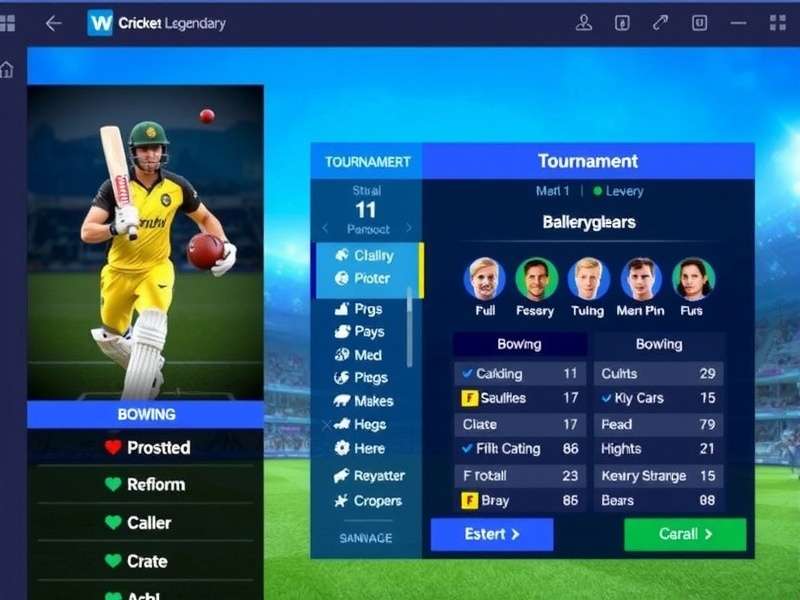 Cricket Legendary Pro tournament selection screen