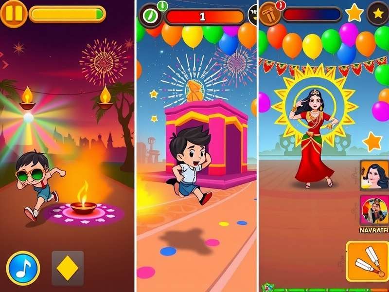 Holi festival level with colorful powders and water balloons