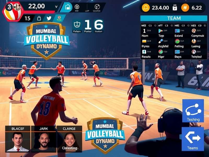 Mumbai Volley Dynamo character customization and team management interface