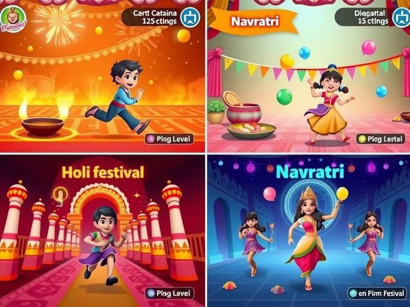 Festival Run Master gameplay screenshot showing character running through Diwali festival scene